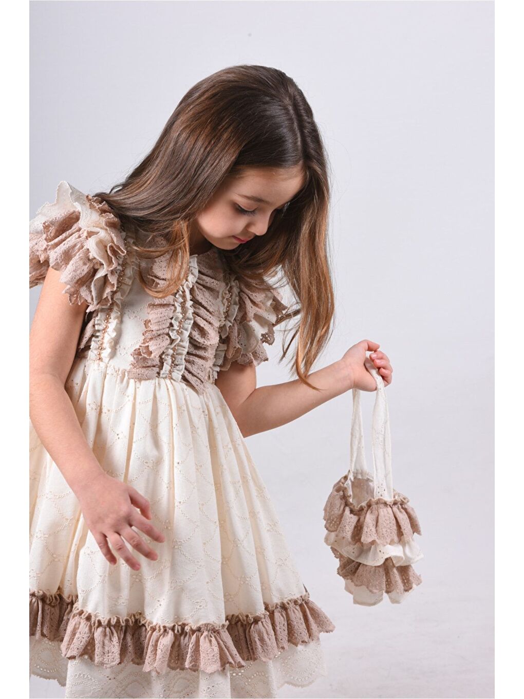 Ekru Kız Çocuk Kısa Elbise_M2326-5