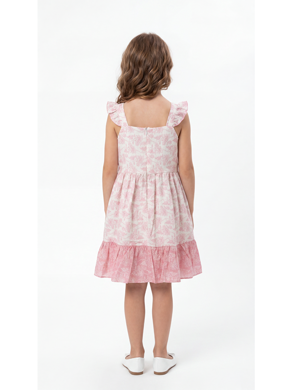 Pembe Çiçek Desenli Kız Çocuk Elbise-3