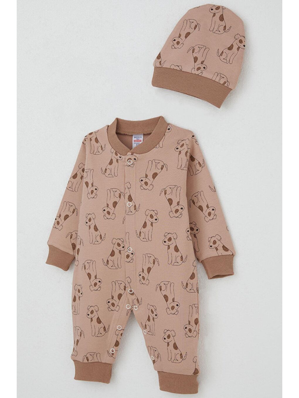 Erkek Bebek Tulum Sevimli Köpekçik Desenli Açık Kahverengi (0-6 Ay)-2