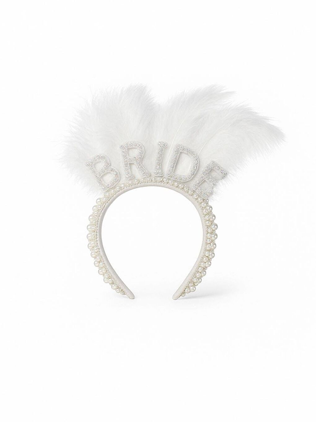 Beyaz Bride İncili Tüylü Gelin Tacı Bekarlığa Veda Partisi Tacı-2