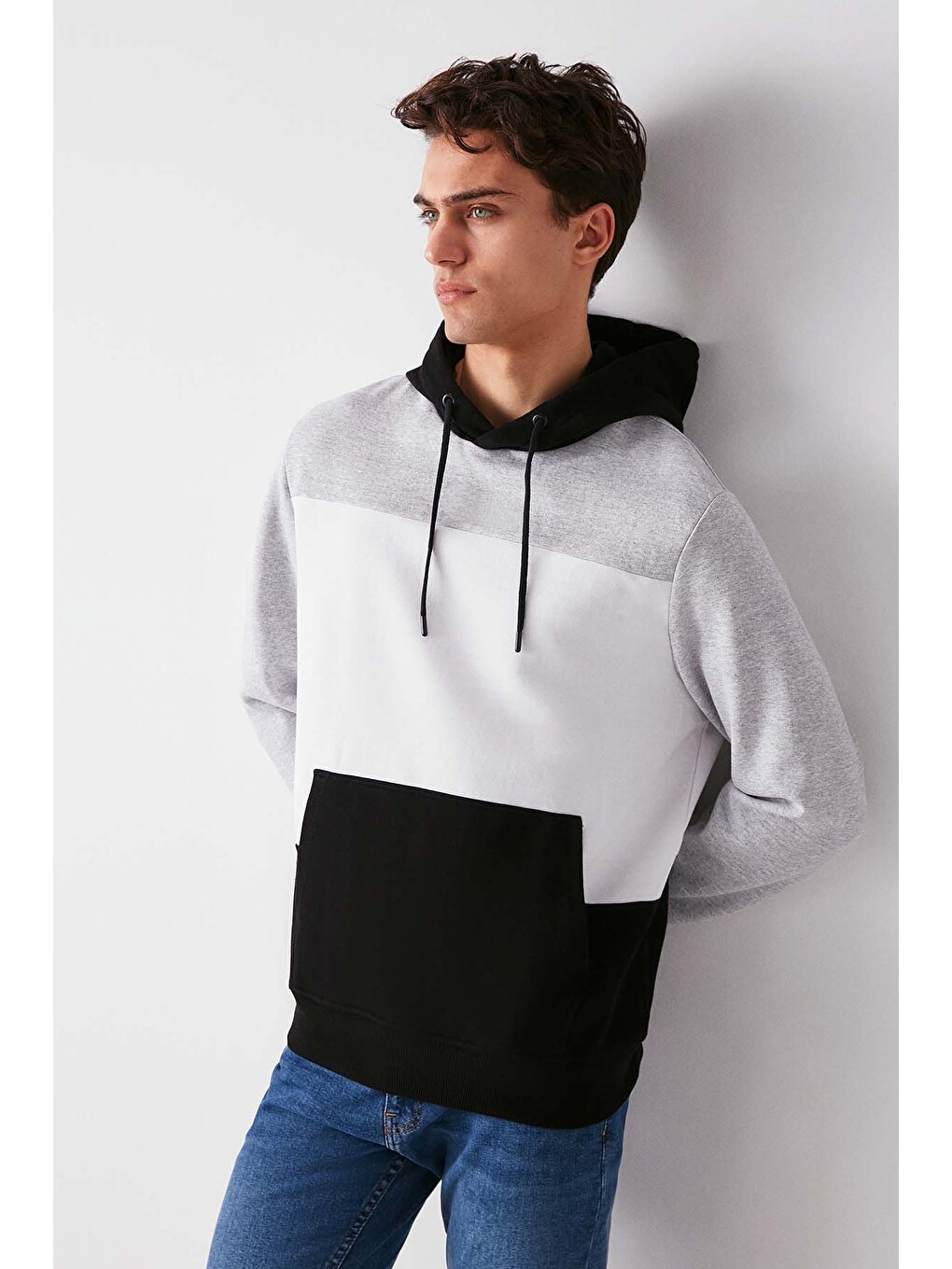 Clyde Erkek Bloklu Kapüşonlu Kordonlu İçi Polarlı Siyah Sweatshirt-2
