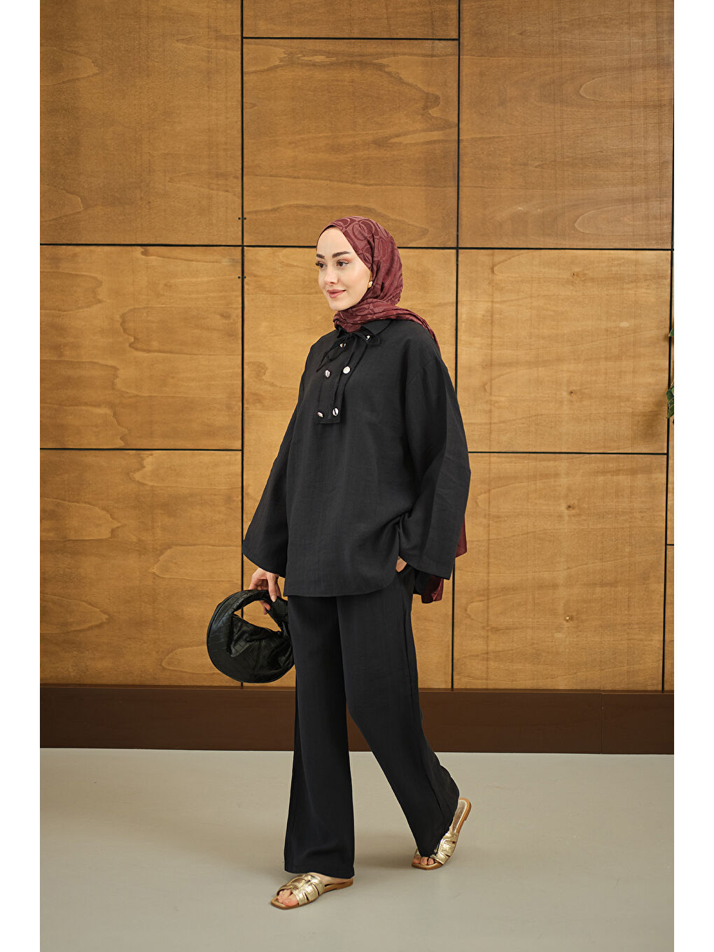 Kadın Çift Düğme Detaylı Takım Siyah-4