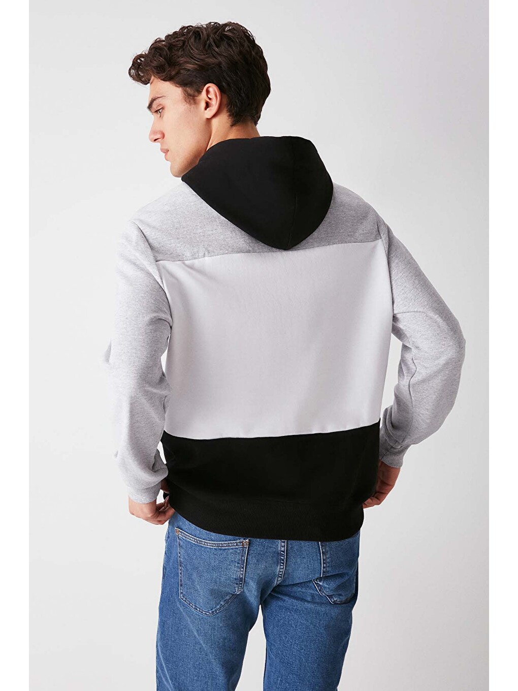 Clyde Erkek Bloklu Kapüşonlu Kordonlu İçi Polarlı Siyah Sweatshirt-3
