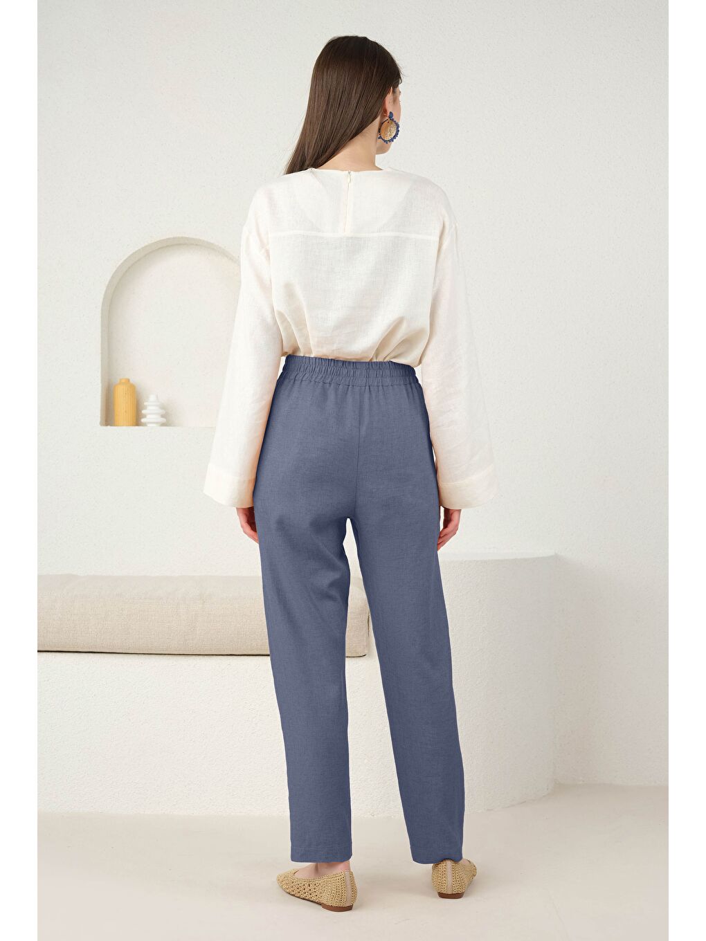 Keten Havuç Pantolon Jean Mavi-1