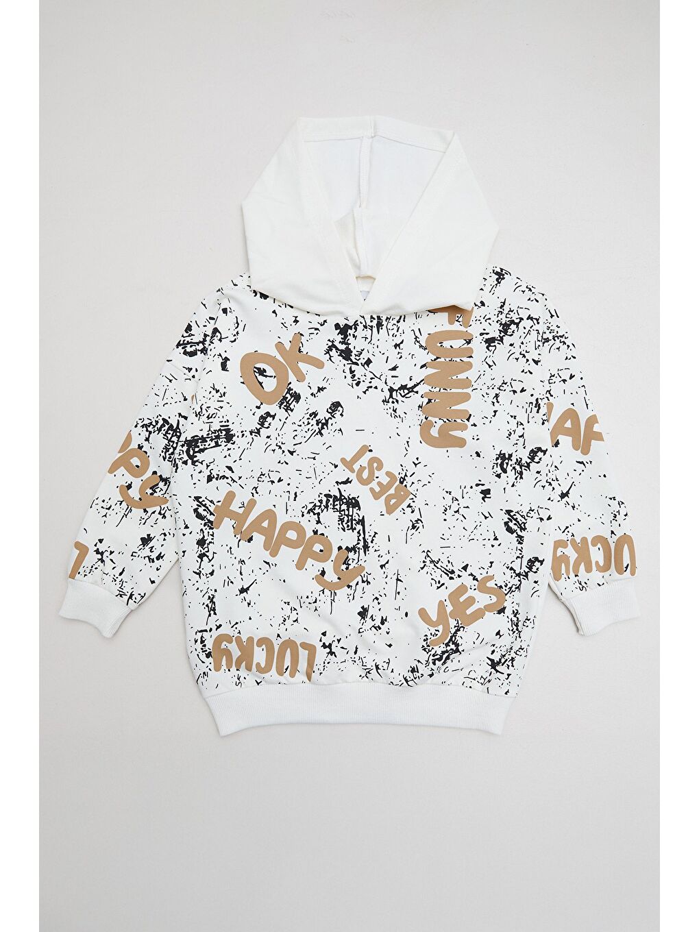 Bej Baskılı Kapüşonlu 2 Li Erkek Çocuk Takım-1