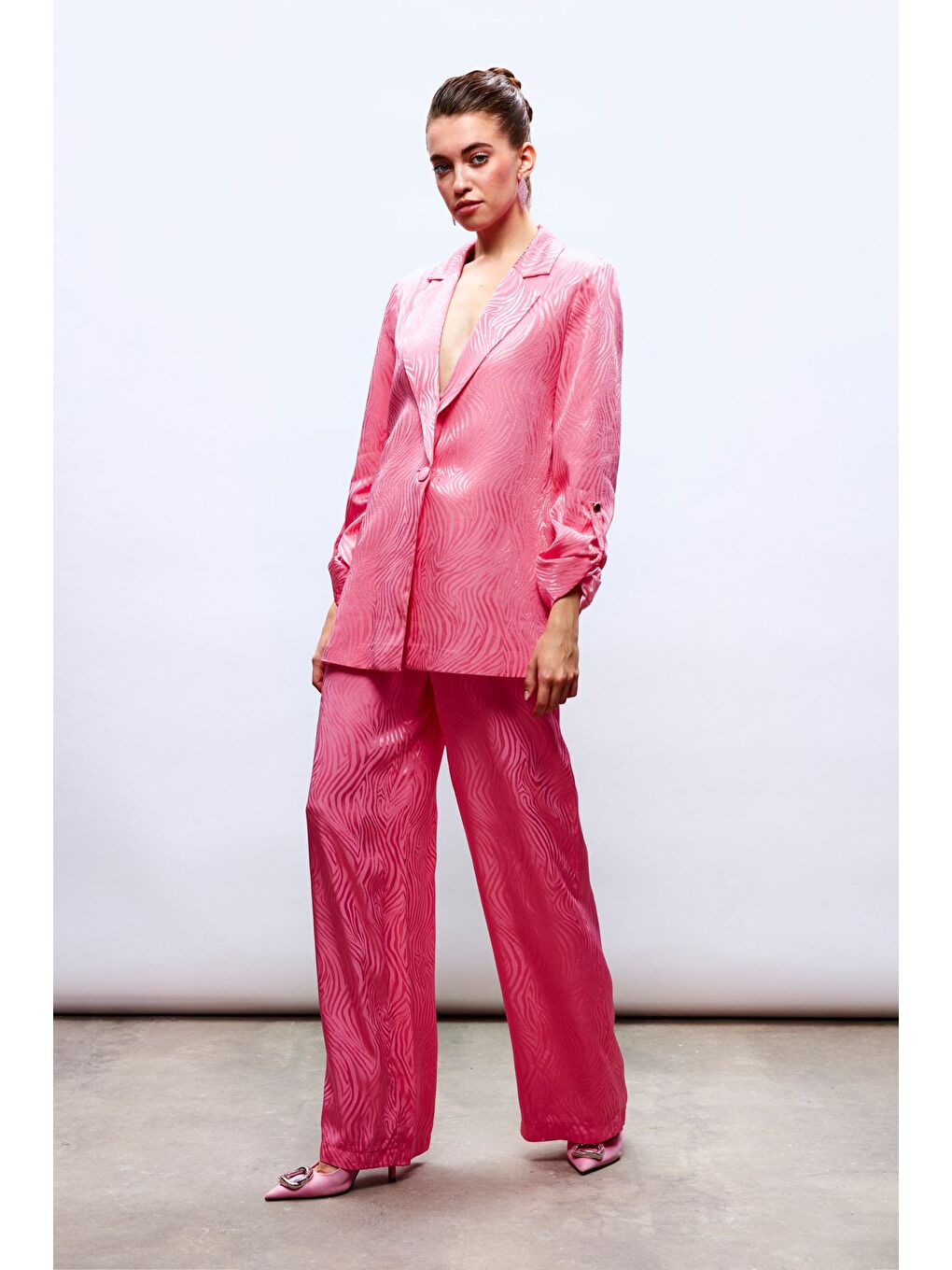 Katlanabilir Kol Detaylı Ceket - Pembe-2