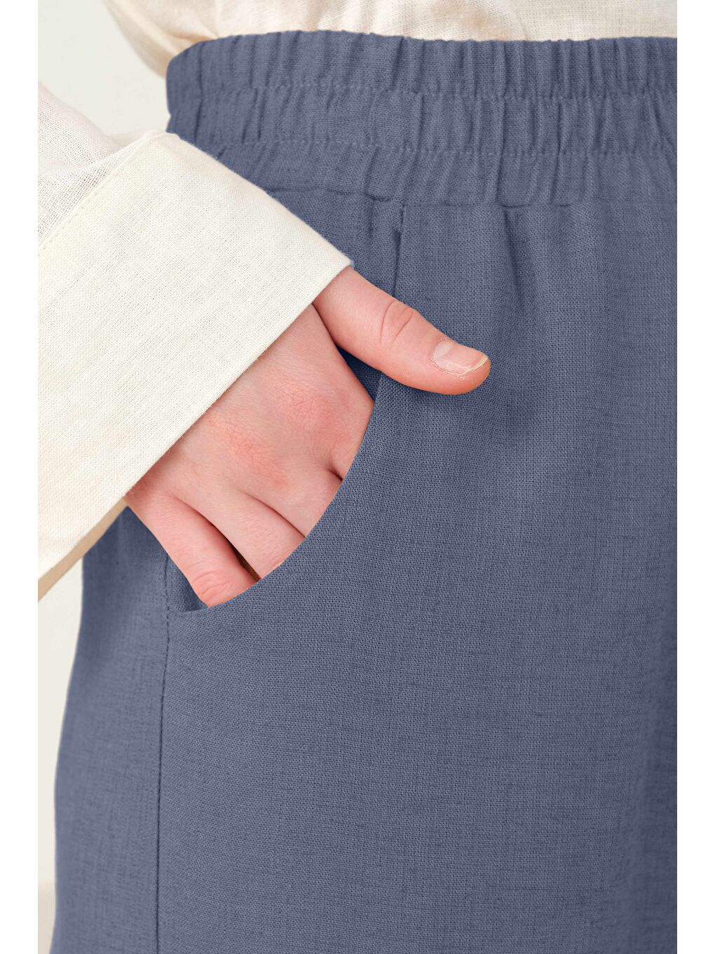 Keten Havuç Pantolon Jean Mavi-3