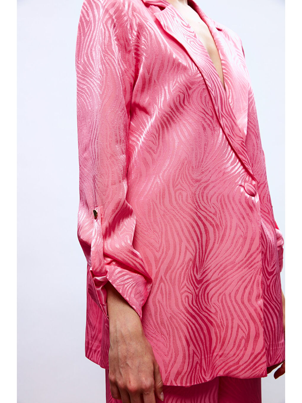 Katlanabilir Kol Detaylı Ceket - Pembe-3