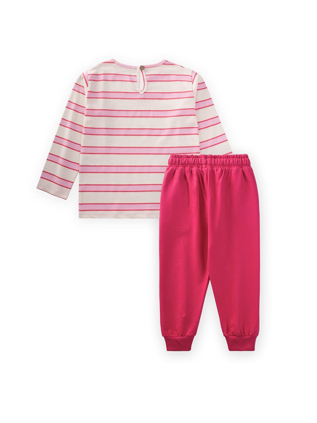 Çizgili Uzun Kollu T-Shırt Takım 2-12 Yaş Fuşya Pembe Çizgili-1