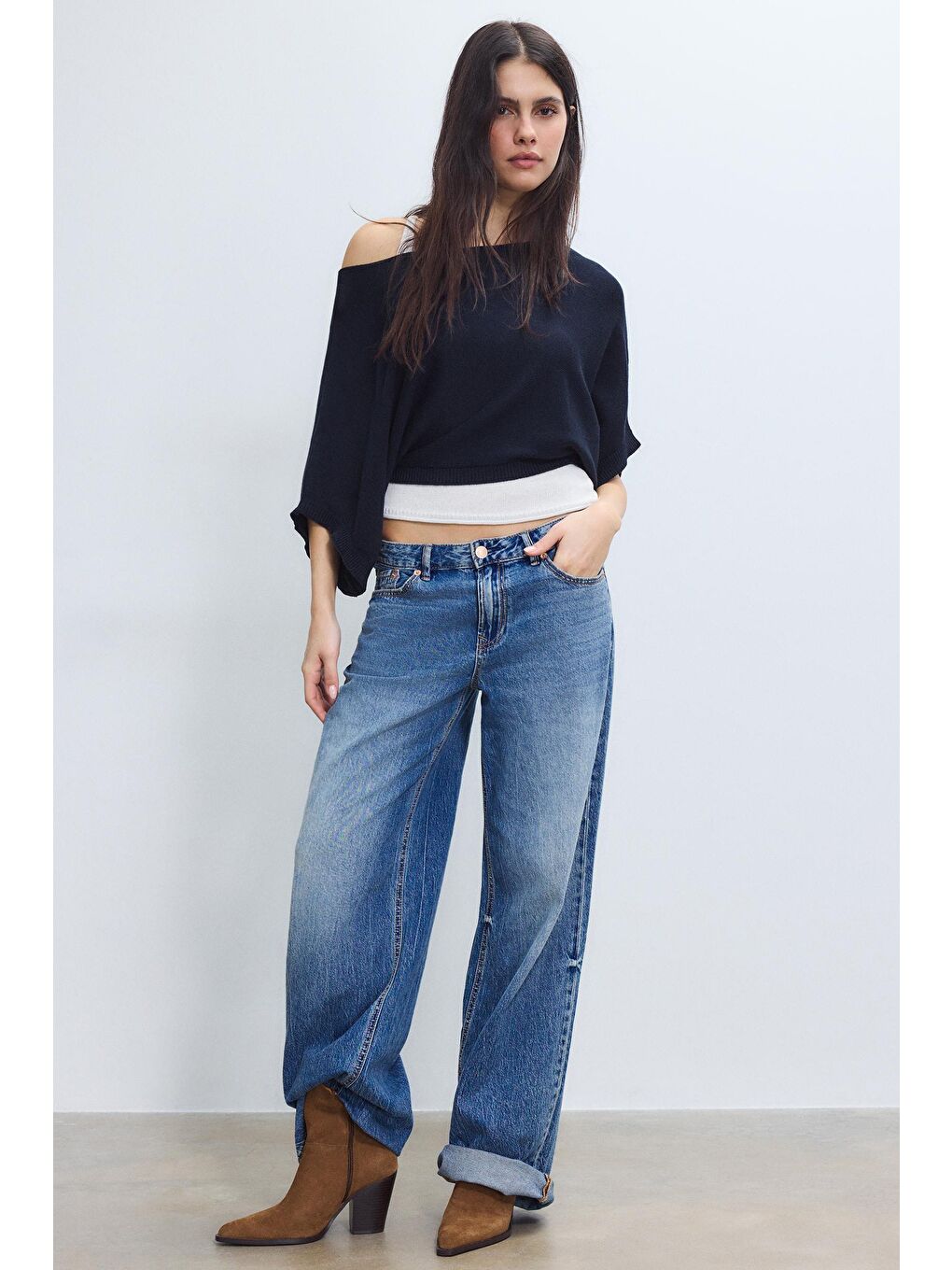 Lacivert Geniş Yaka Çift Katlı Triko Kazak Mg2780-3