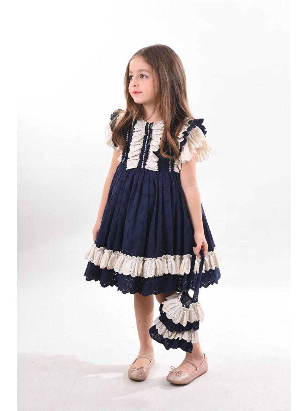 Lacivert Kız Çocuk Kısa Elbise_M2326
