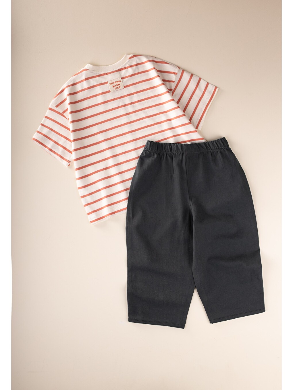 Oversize T-shirt Geniş Kesim Pantolon Takım 2-10 Yaş Turuncu Çizgili-1