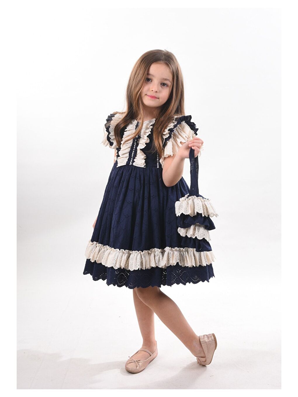 Lacivert Kız Çocuk Kısa Elbise_M2326-1