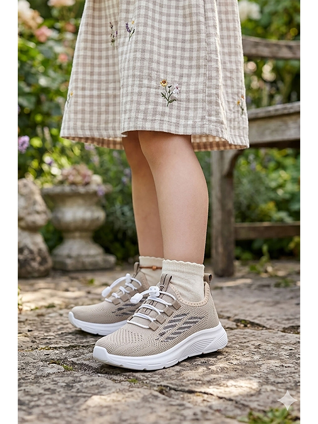 Bej Dunca Fileli Faylon Taban Kız Çocuk Spor Ayakkabı-2