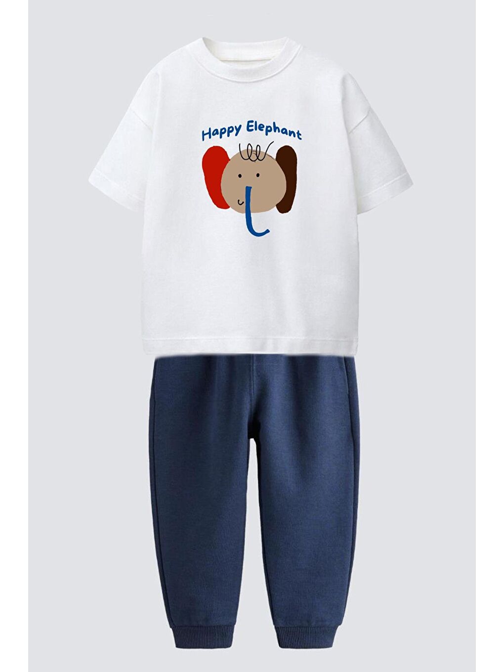 Erkek Çocuk Lacivert Fil Baskılı Pamuklu Jogger Pantolonlu Alt Üst Takım