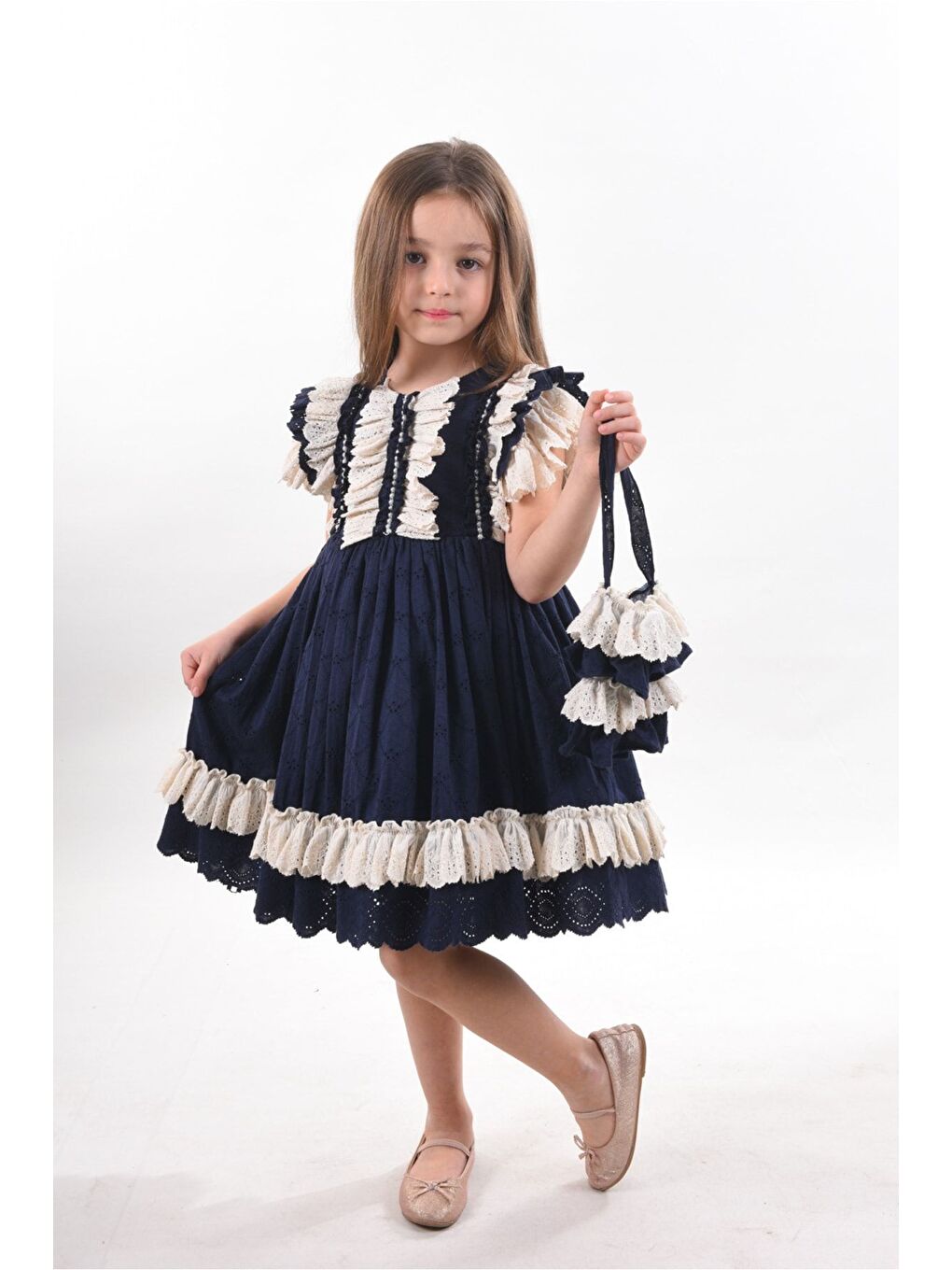 Lacivert Kız Çocuk Kısa Elbise_M2326-6