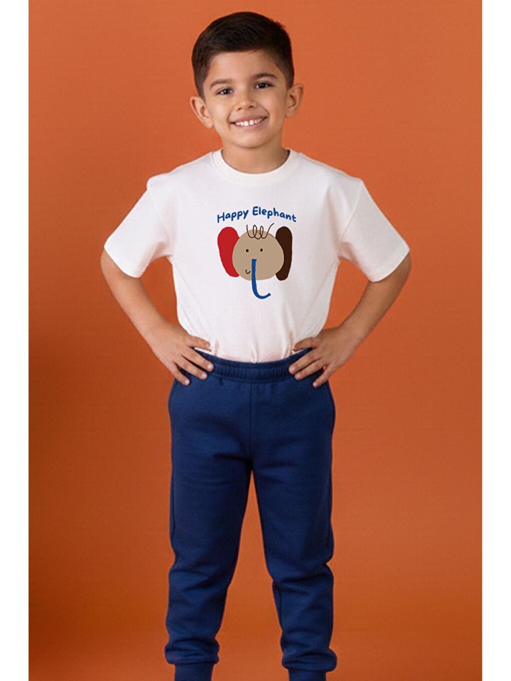 Erkek Çocuk Lacivert Fil Baskılı Pamuklu Jogger Pantolonlu Alt Üst Takım-1