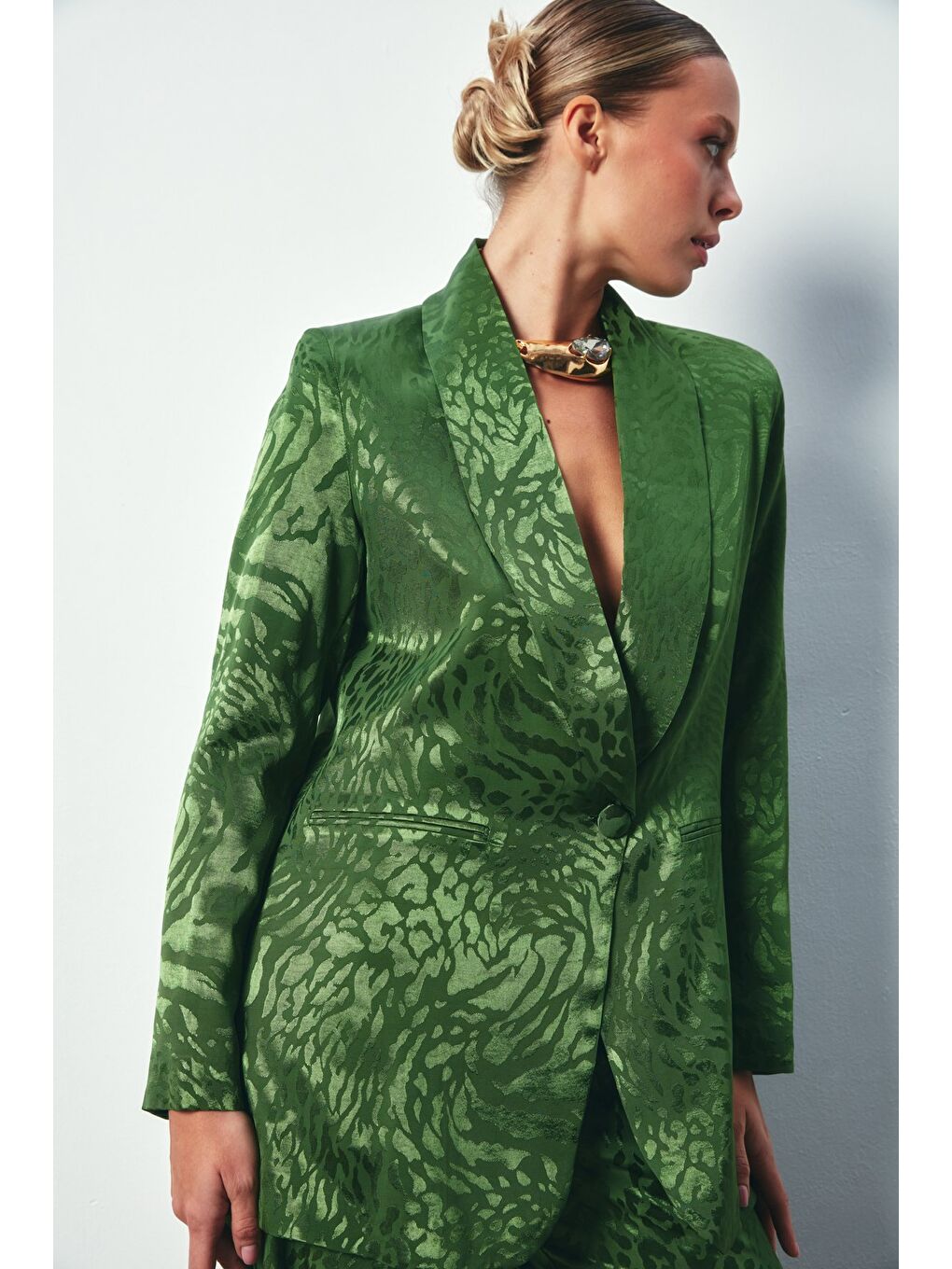 Şal Yaka Desenli Ceket - Yeşil-1