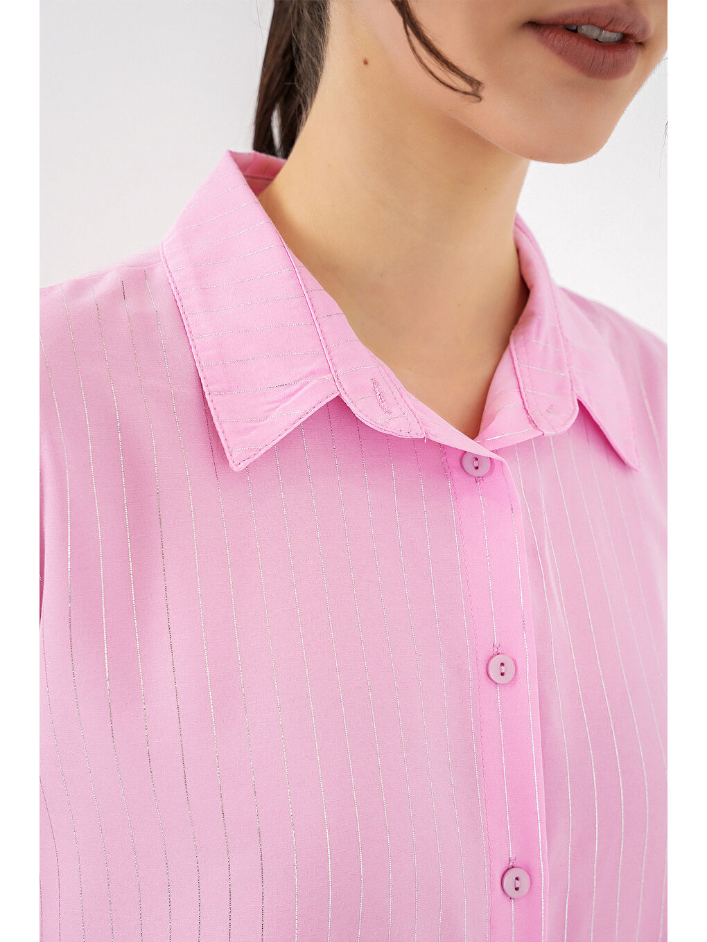 Kadın Varak Desenli Gömlek 20253 - Pembe-4