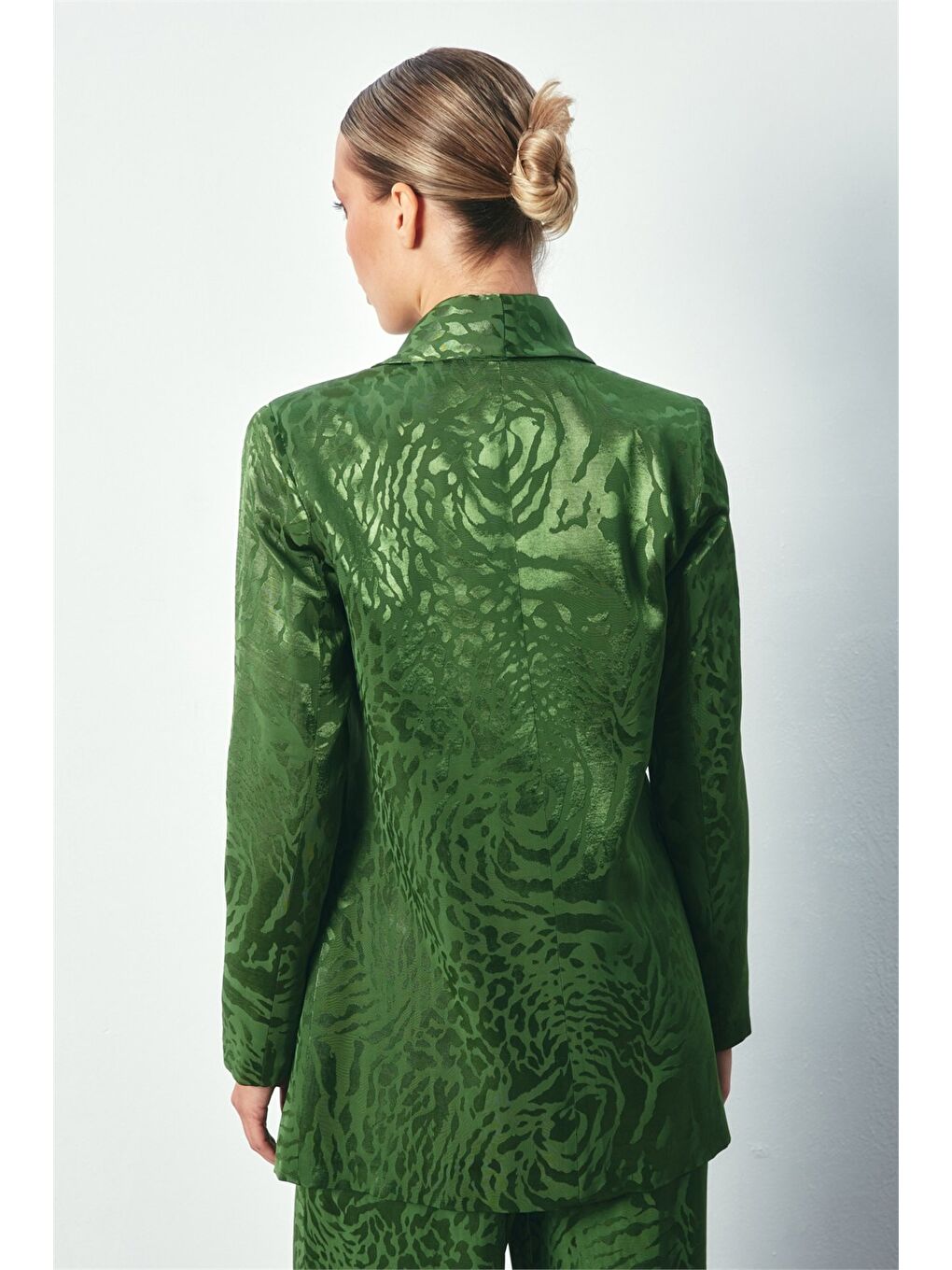 Şal Yaka Desenli Ceket - Yeşil-3