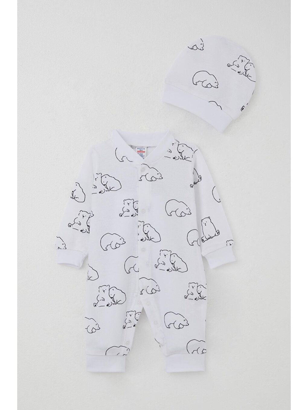 Erkek Bebek Tulum Sevimli Kutup Ayıcığı Desenli Beyaz (0-6 Ay)
