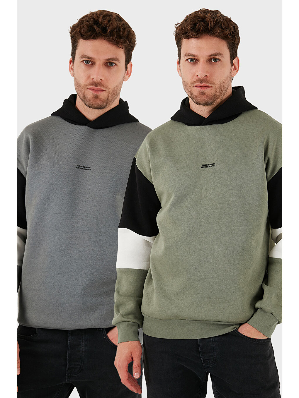 Haki Pamuklu Relaxed Fit Kapüşonlu İçi Tüylü Yumuşak Şardonlu 2' li Paket Sweat 5905299S2