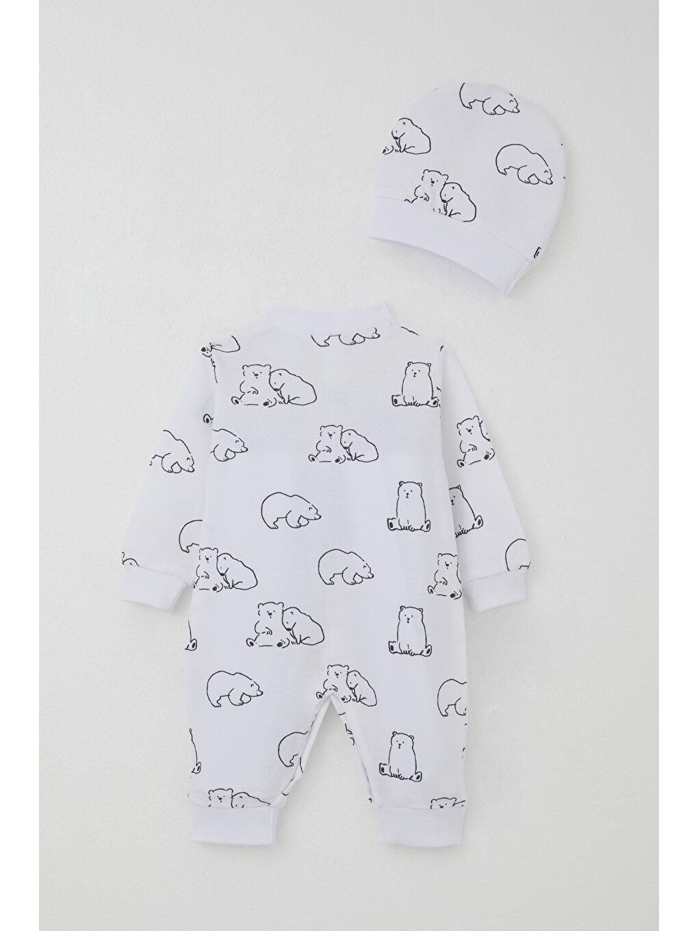 Erkek Bebek Tulum Sevimli Kutup Ayıcığı Desenli Beyaz (0-6 Ay)-1