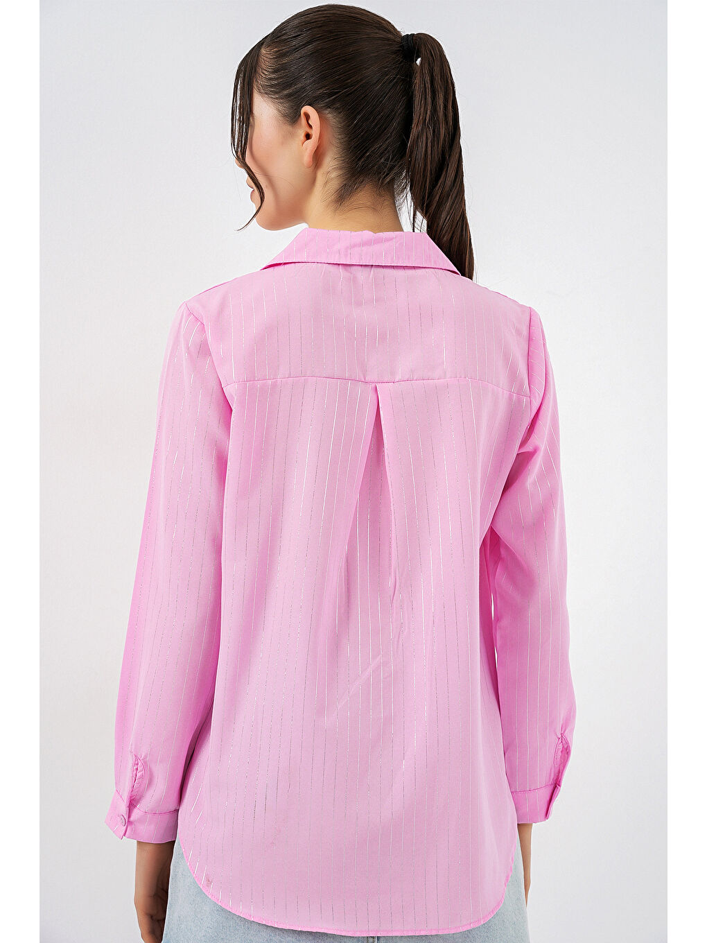 Kadın Varak Desenli Gömlek 20253 - Pembe-5