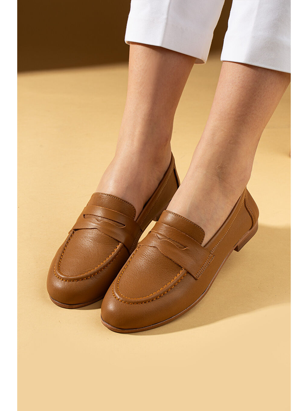 Kahverengi Hakiki Deri Rahat Kalıp Kadın Babet 017-078-25