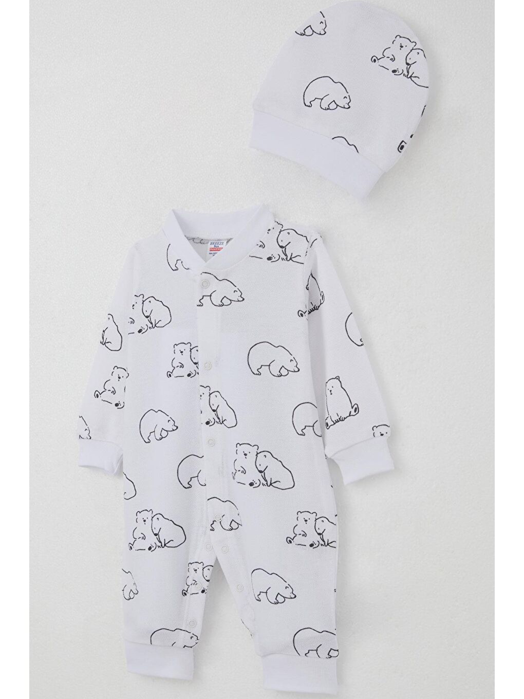 Erkek Bebek Tulum Sevimli Kutup Ayıcığı Desenli Beyaz (0-6 Ay)-2