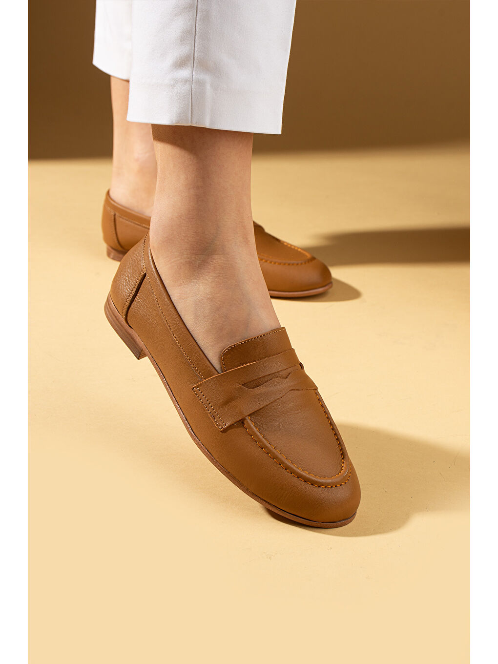 Kahverengi Hakiki Deri Rahat Kalıp Kadın Babet 017-078-25-1