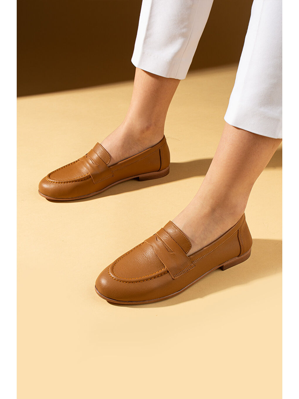 Kahverengi Hakiki Deri Rahat Kalıp Kadın Babet 017-078-25-2