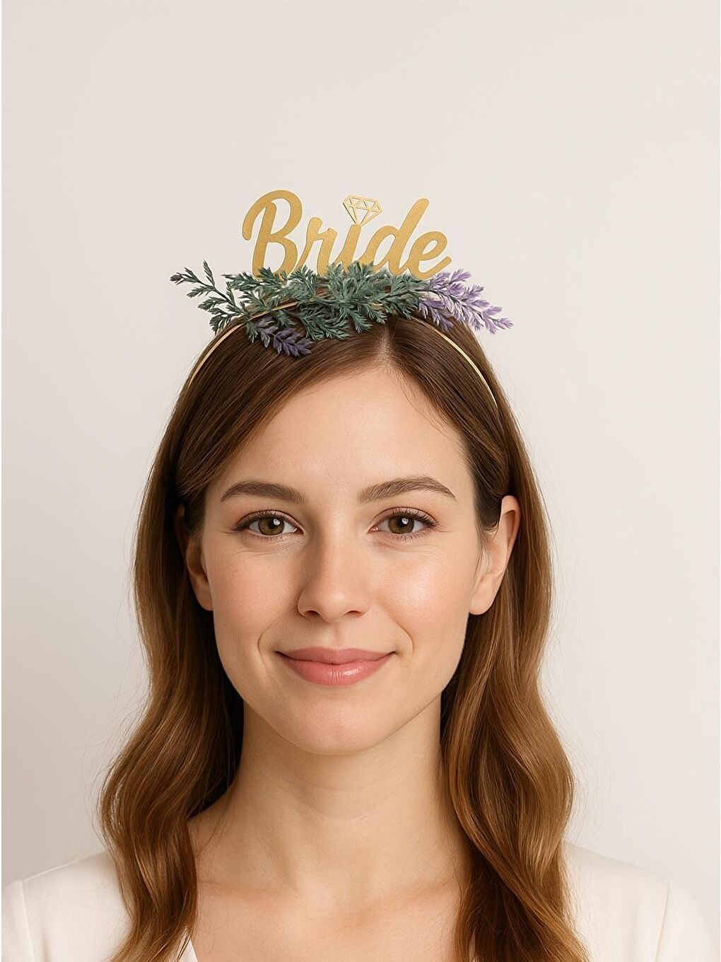 Gri Bride Altın Pleksi Taç Lavanta Çiçekli Bekarlığa Veda Parti Tacı