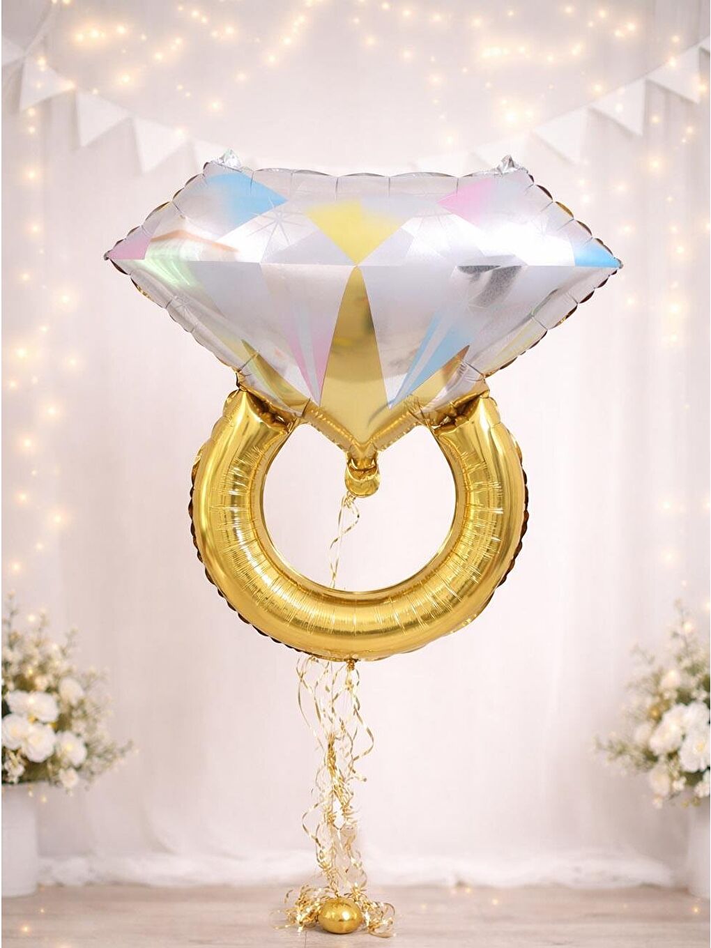 Sarı Bride Tek Taş Yüzük Folyo Balon Bekarlığa Veda Parti Balonu Gold 81 cm