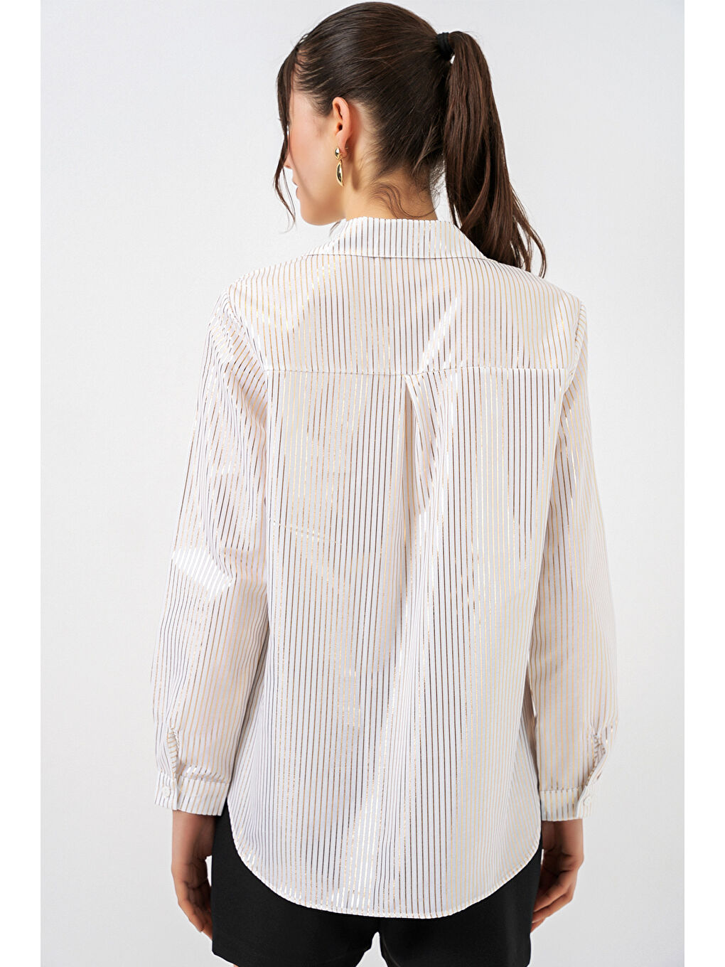 Sarı Kadın Varak Desenli Gömlek 20253 - Altın-4