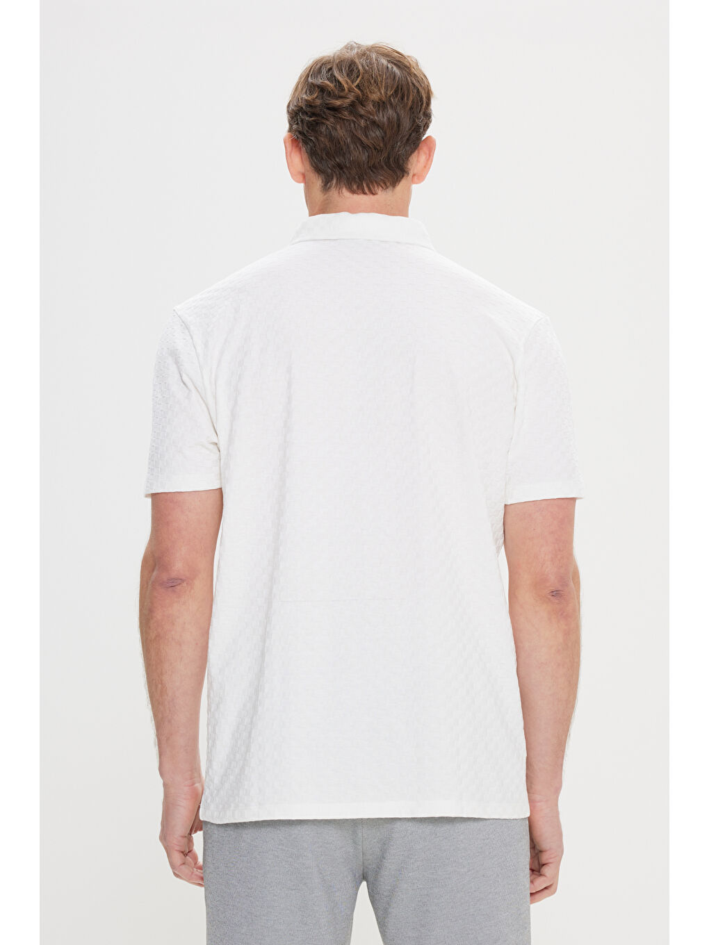 Erkek Beyaz Regular Fit %100 Pamuk Jakarlı Polo Yaka Tişört-4
