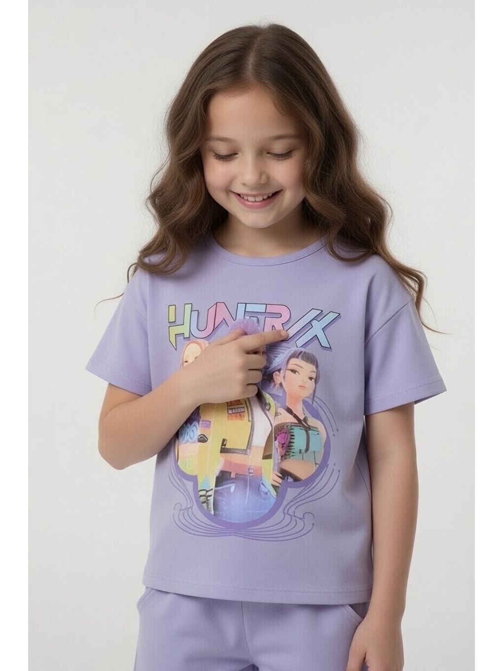 Lila Girls Baskılı Kız Çocuk Şortlu Tişörtlü 2li Takım 23855-2