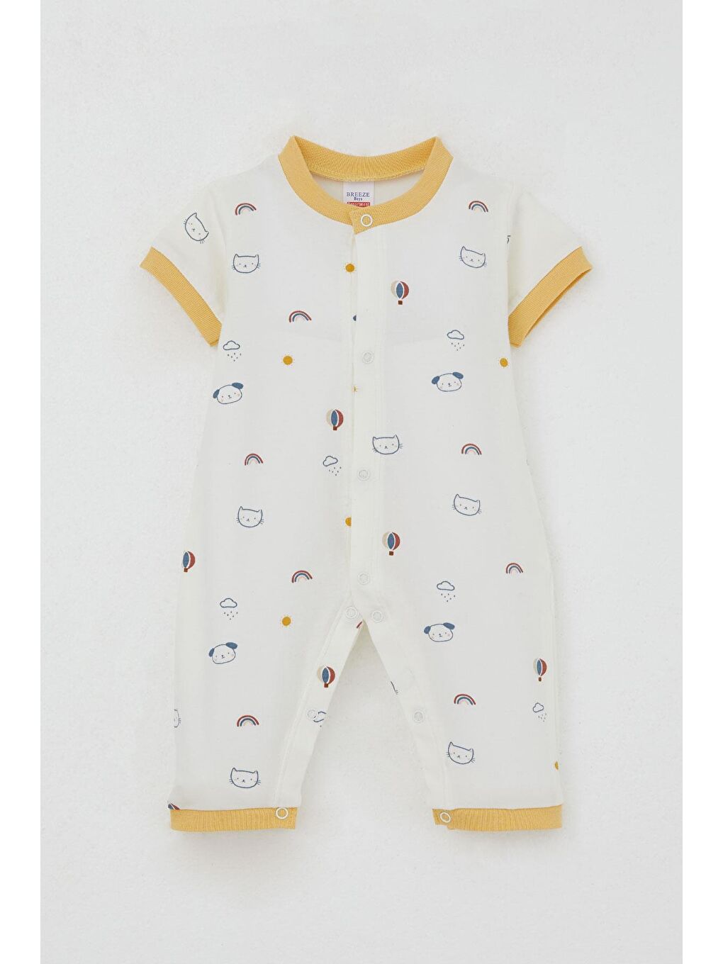 Erkek Bebek Kısa Kollu Tulum Gökyüzü Temalı Hayvancık Desenli Ekru (0-6 Ay)