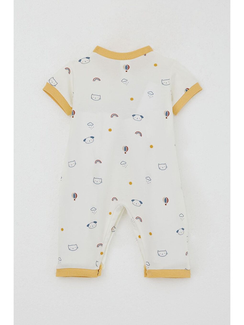Erkek Bebek Kısa Kollu Tulum Gökyüzü Temalı Hayvancık Desenli Ekru (0-6 Ay)-1