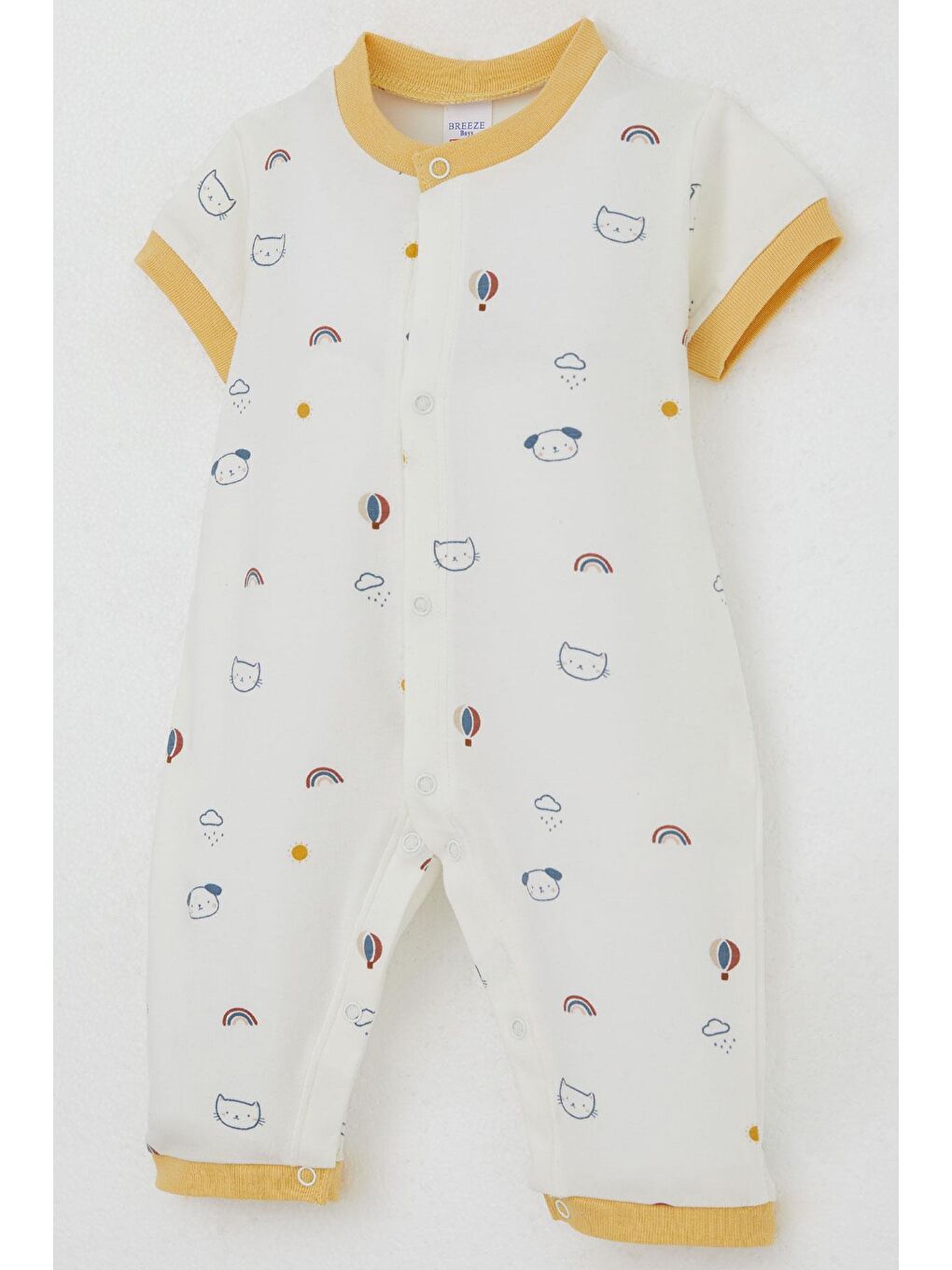 Erkek Bebek Kısa Kollu Tulum Gökyüzü Temalı Hayvancık Desenli Ekru (0-6 Ay)-2