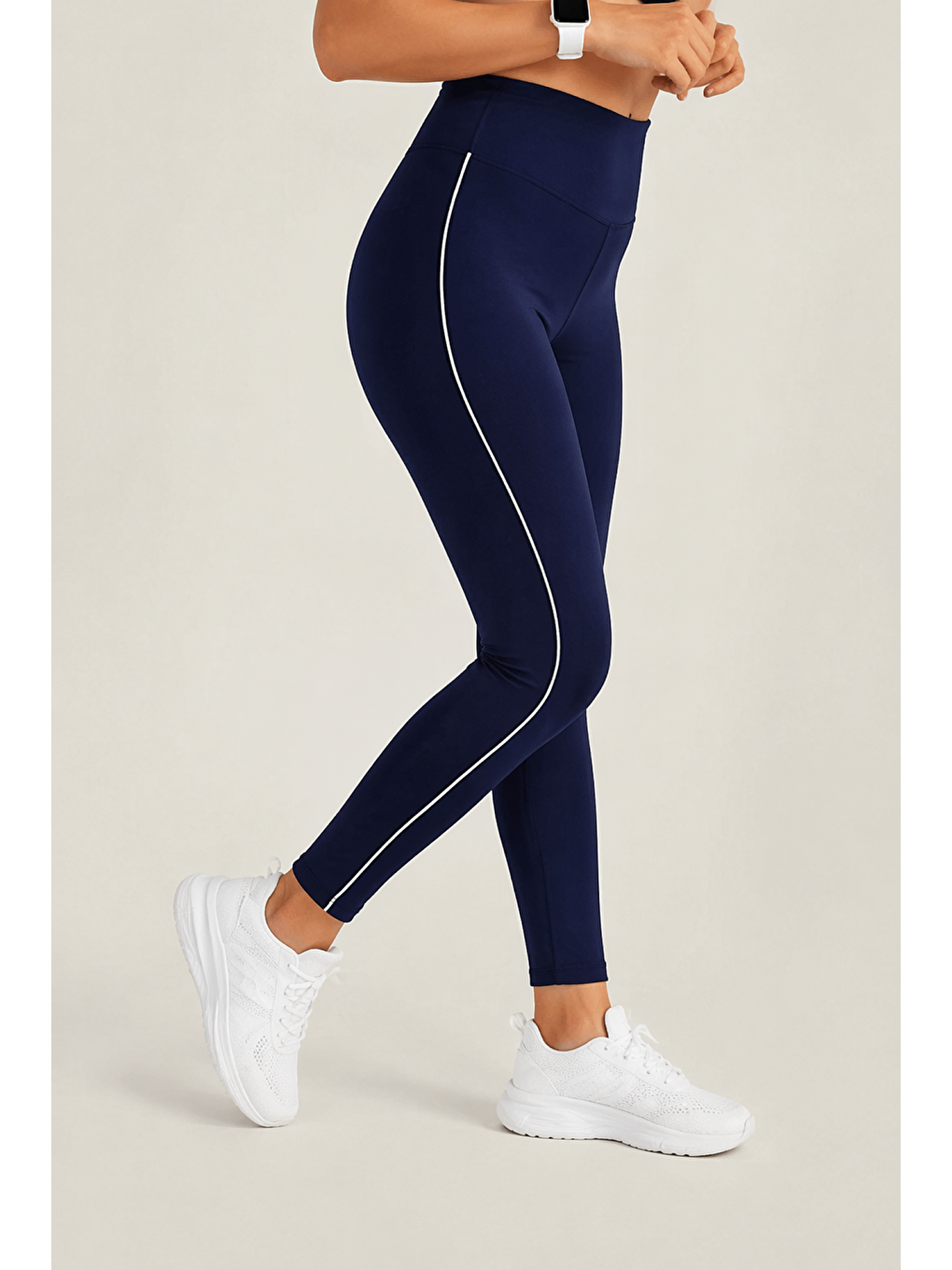 Lacivert Kadın Ekstra Yüksek Bel Biyeli Dalgıç Kumaş Esnek Spor Rahat Günlük Tayt