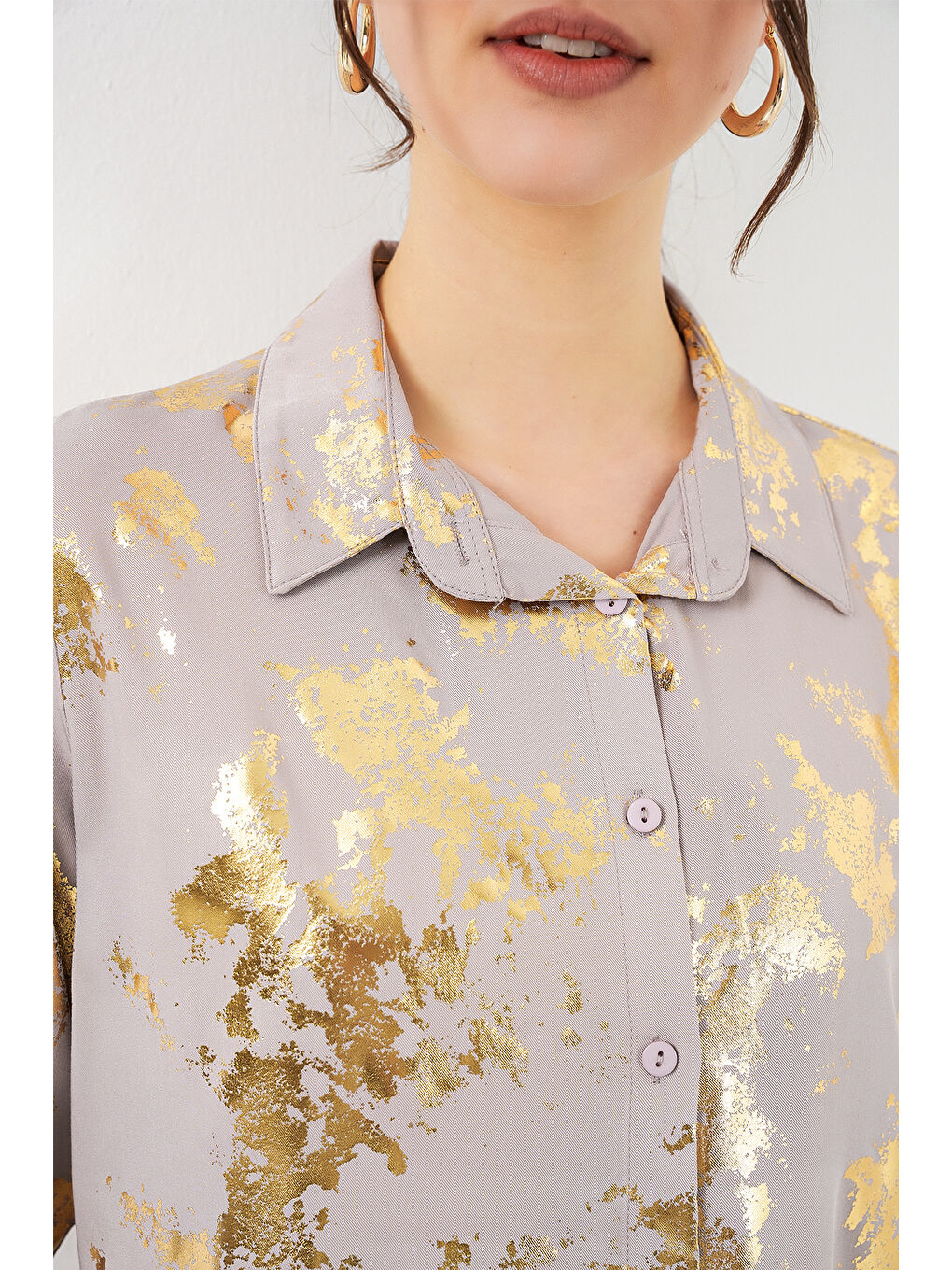 Kadın Varak Desenli Gömlek 20253 - Altın Sarısı-4