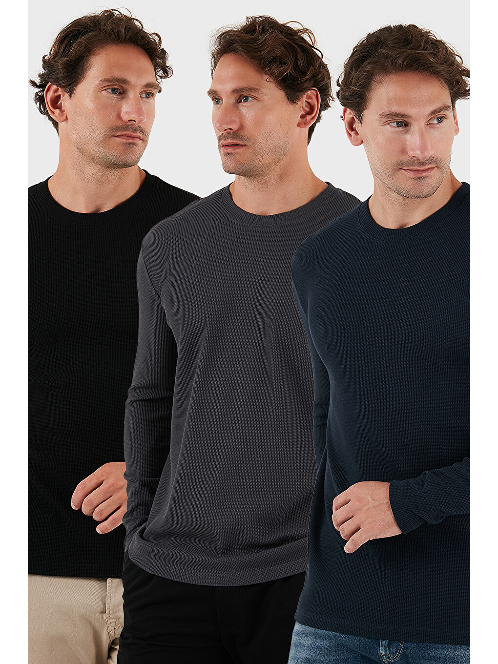 Siyah Pamuklu Bisklet Yaka Slim Fit Basic 3'lü Paket Sweat 5905073S3