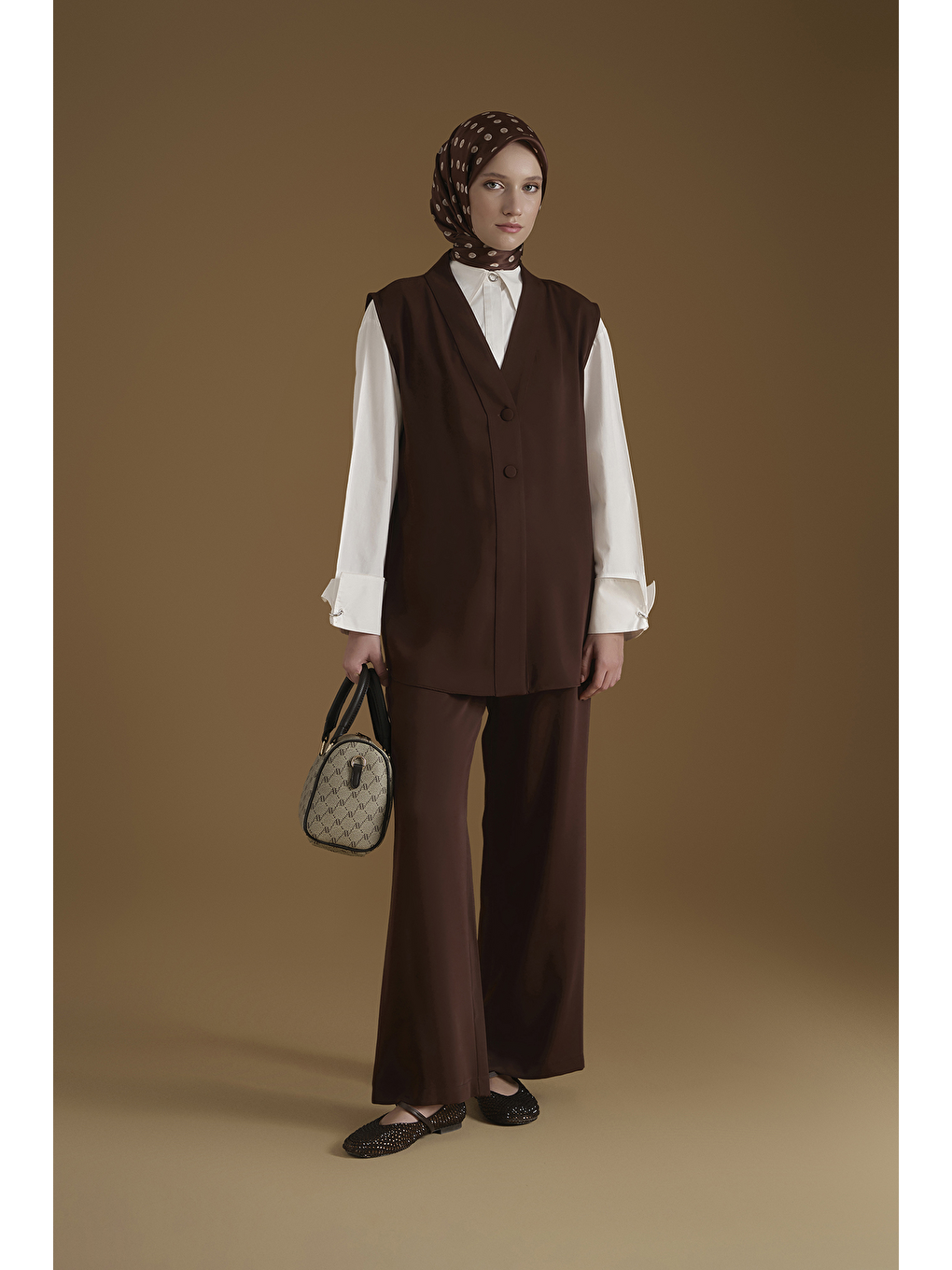 Kahverengi Düğmeli Oversize Yelek Acı Kahve-1