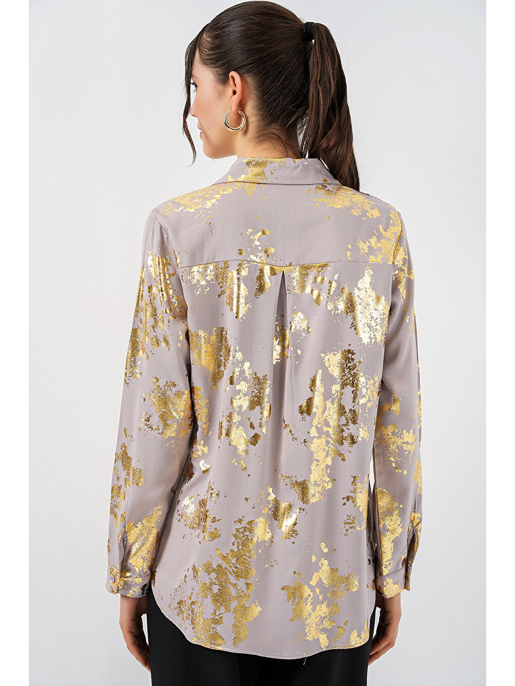 Kadın Varak Desenli Gömlek 20253 - Altın Sarısı-5