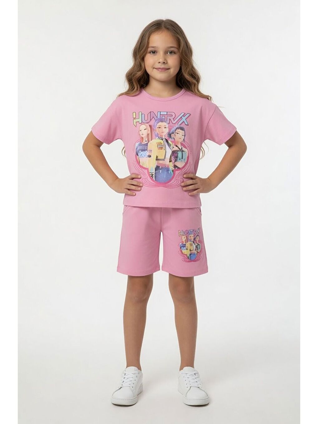 Pembe Açık pembe Girls Baskılı Kız Çocuk Şortlu Tişörtlü 2li Takım 23908-1