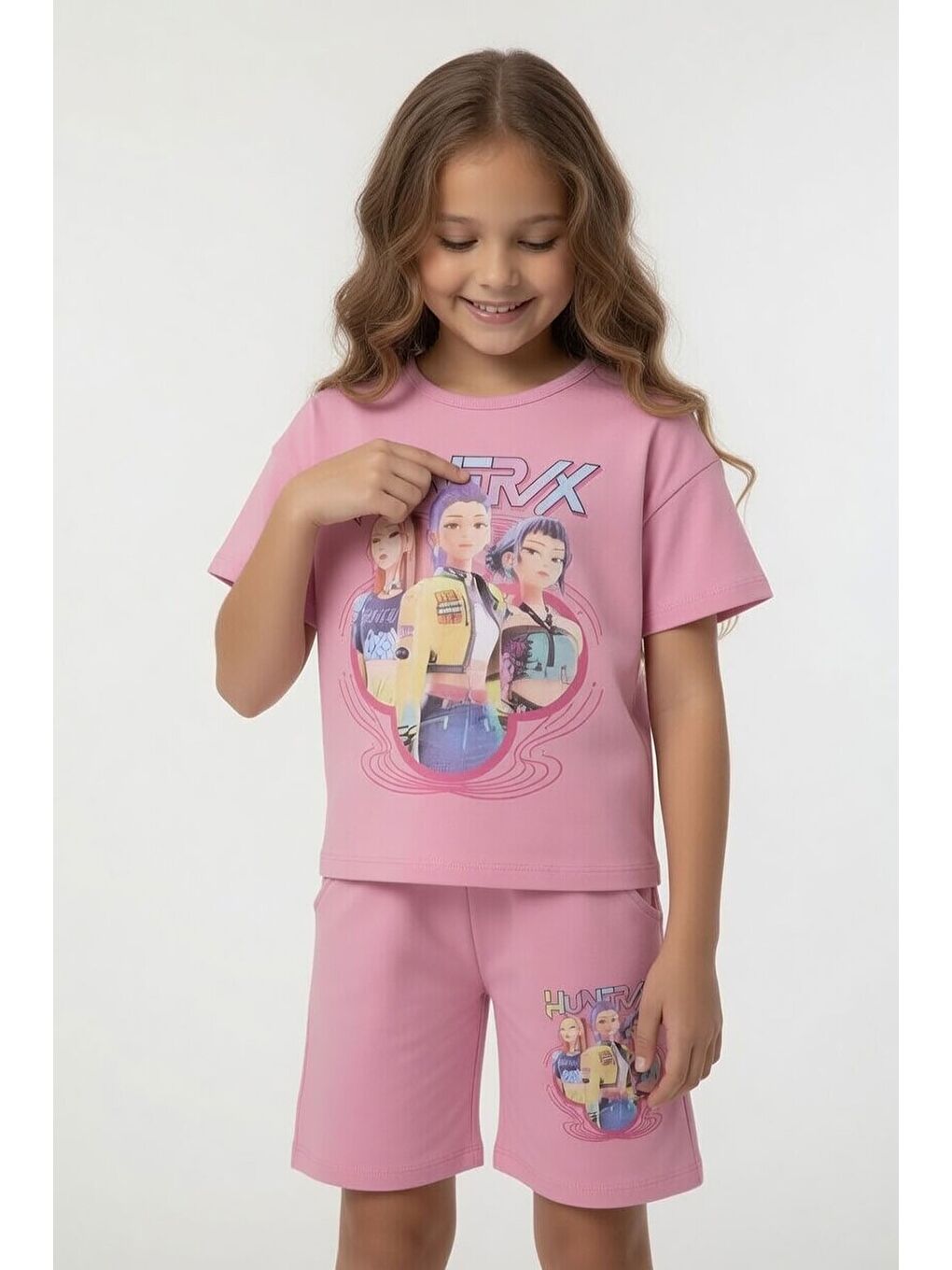 Pembe Açık pembe Girls Baskılı Kız Çocuk Şortlu Tişörtlü 2li Takım 23908-2