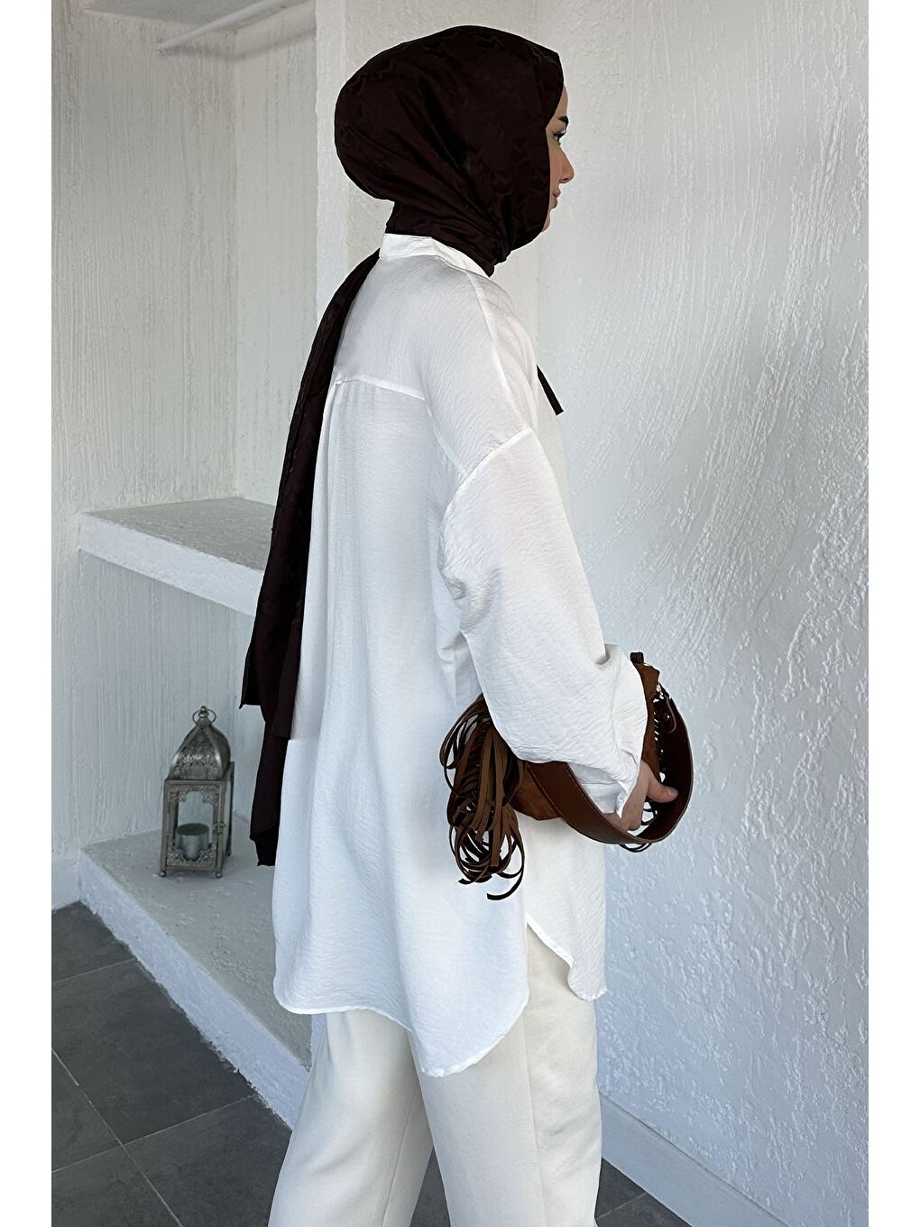 Ekru Hakim Yaka Basic Tesettür Tunik-7