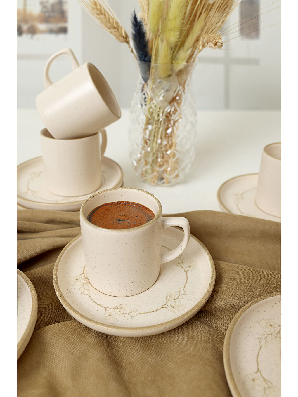 Kahverengi Taupe Bloom Nordic Kahve Takımı 12 Parça 6 Kişilik