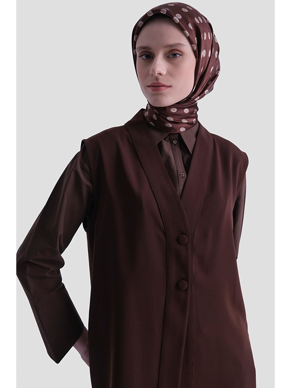 Kahverengi Düğmeli Oversize Yelek Acı Kahve-3